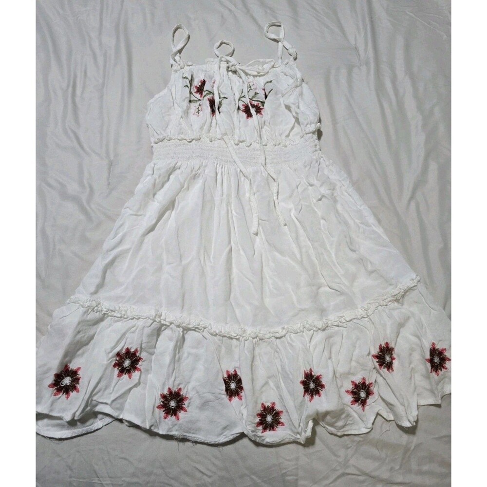 Feathers Girls Size S White Embroidered Floral Dress Boho Sleeveless Summer Dres